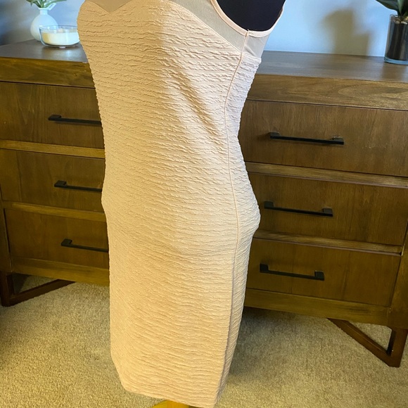 Cream Ribbed/Mesh Bodycon Dress - Picture 2 of 5